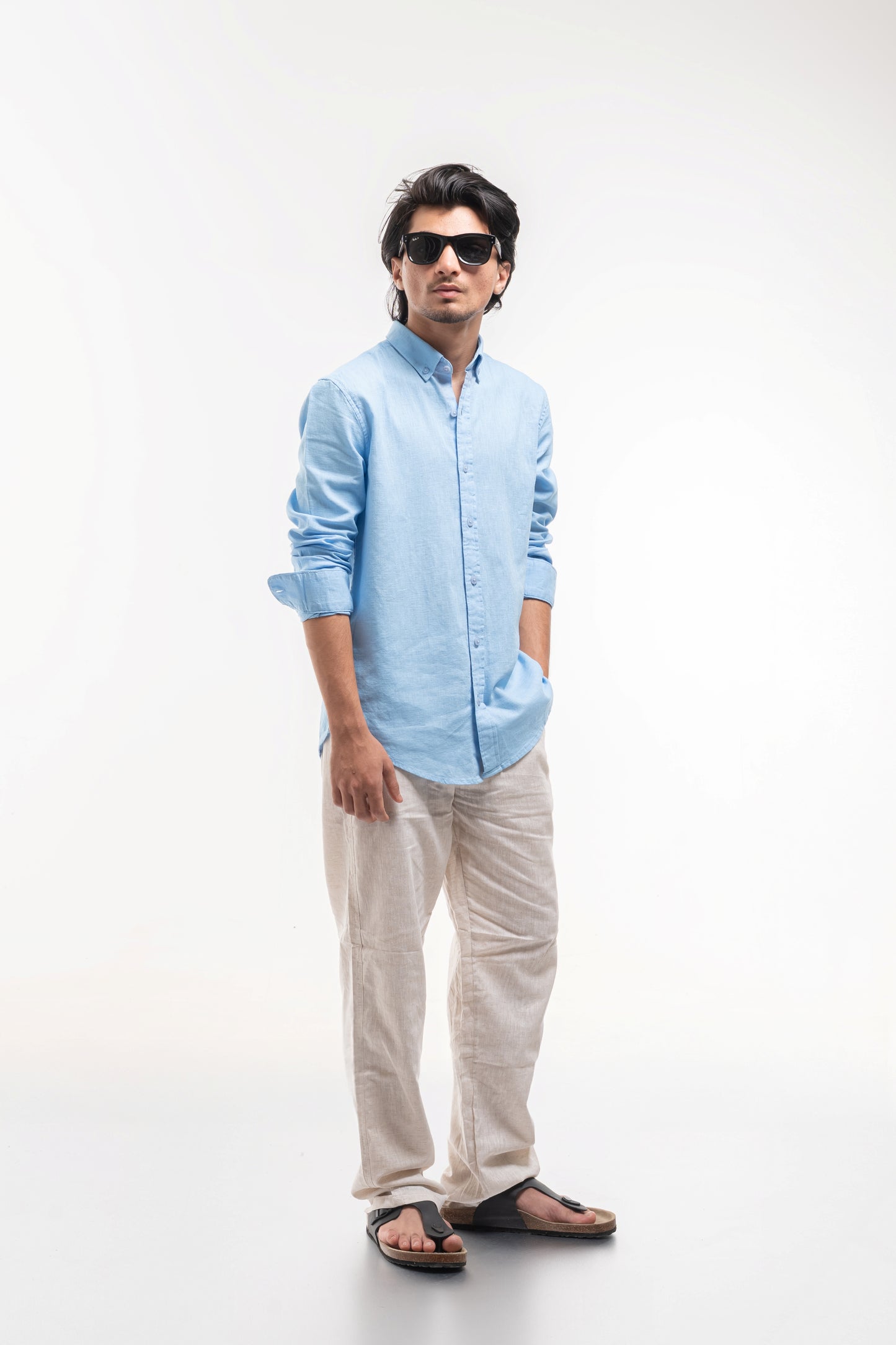 Men’s Premium Sky Blue Linen Shirt – Lightweight & Breathable Summer Essential