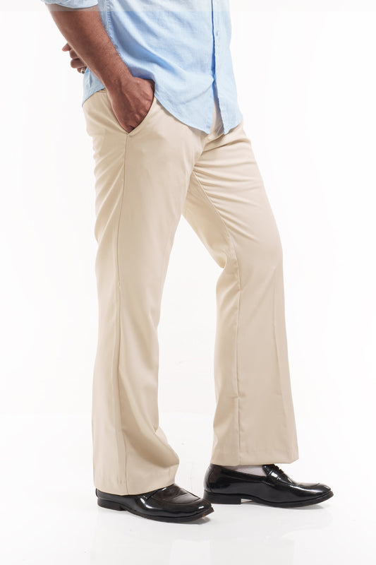 Beige Premium Tailored Semi Bootcut Trousers