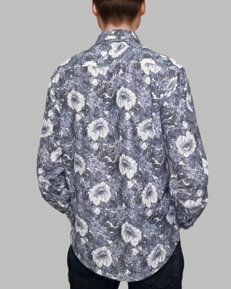 Floral Luxe – Blue Digital Print Casual Shirt