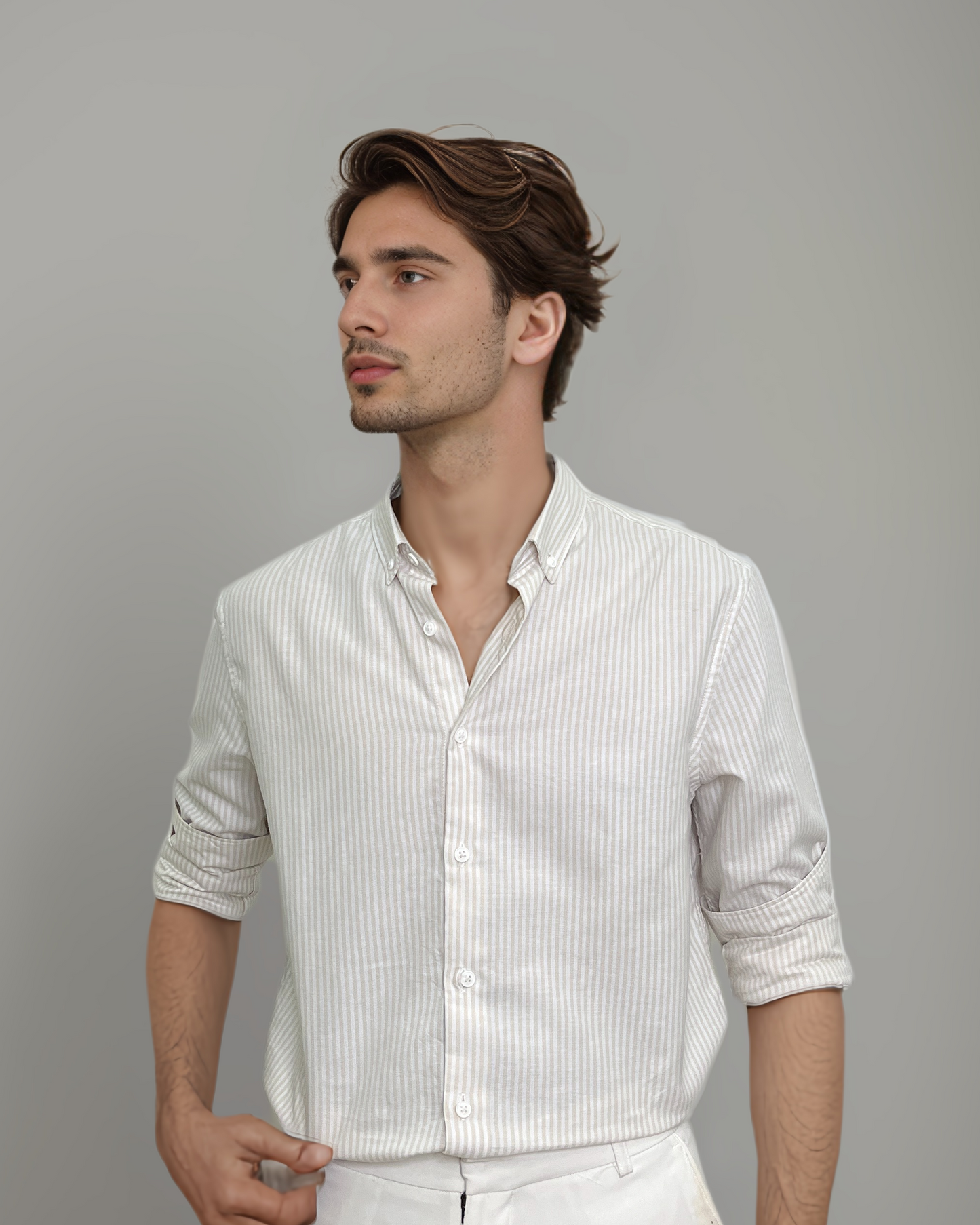 Timeless Stripes – Light Cream & White Oxford Casual Shirt