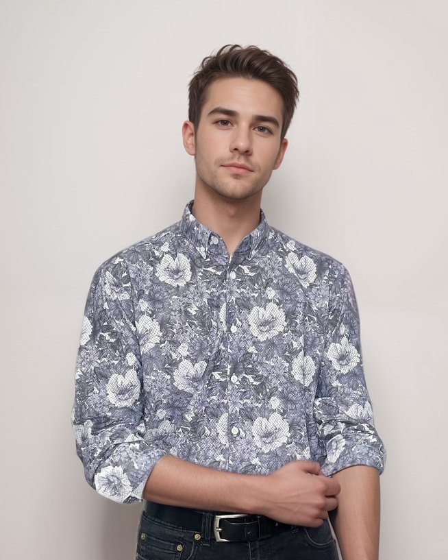 Floral Luxe – Blue Digital Print Casual Shirt