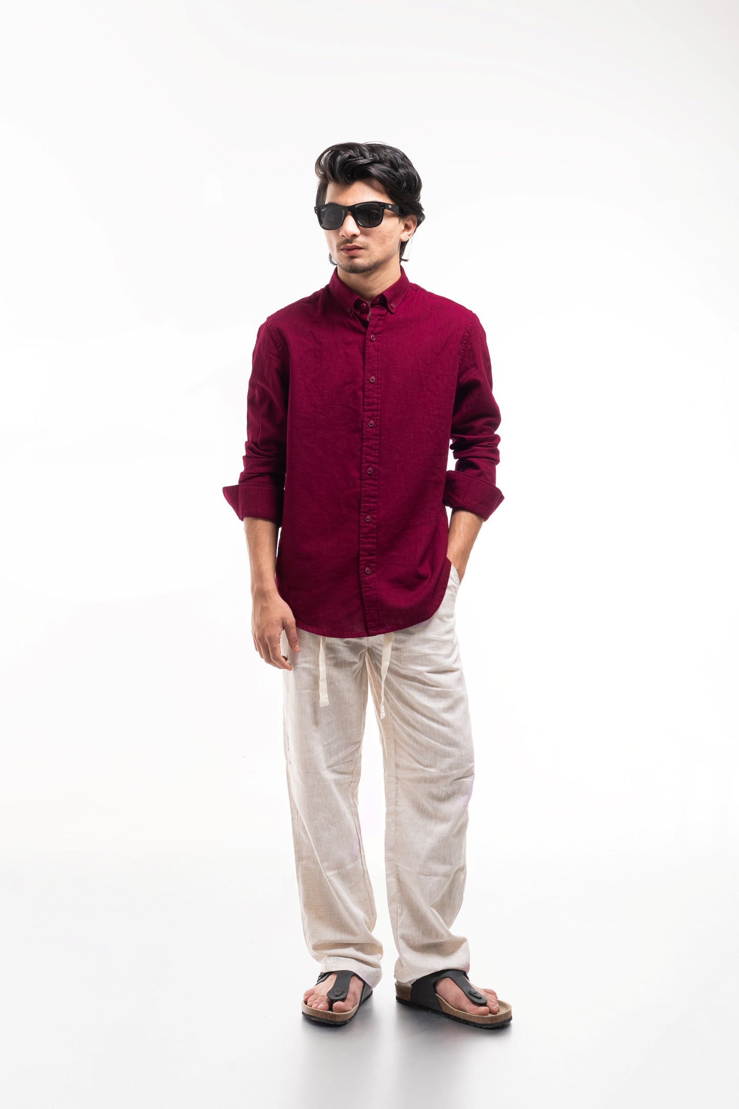 Men’s Premium Burgundy Linen Shirt – Lightweight & Breathable Statement Essential