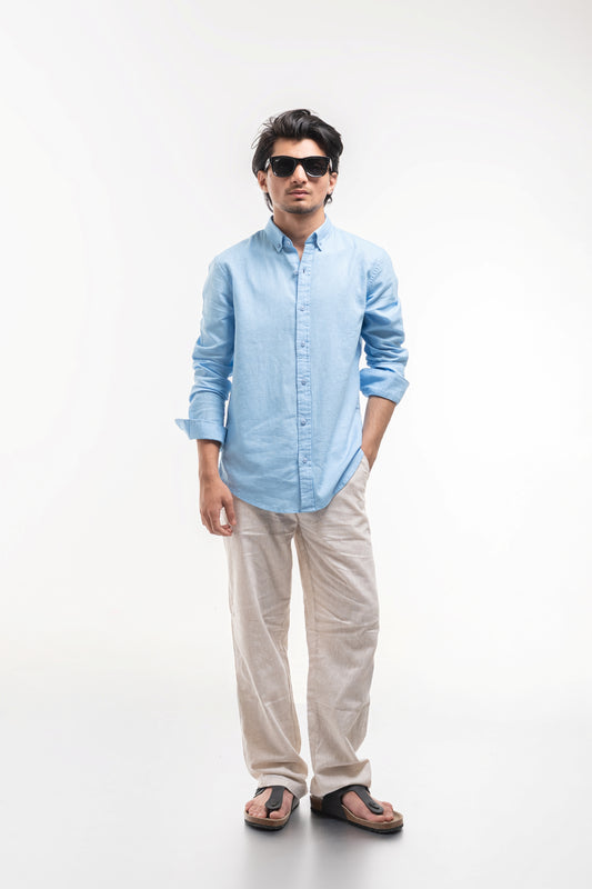 Men’s Premium Sky Blue Linen Shirt – Lightweight & Breathable Summer Essential