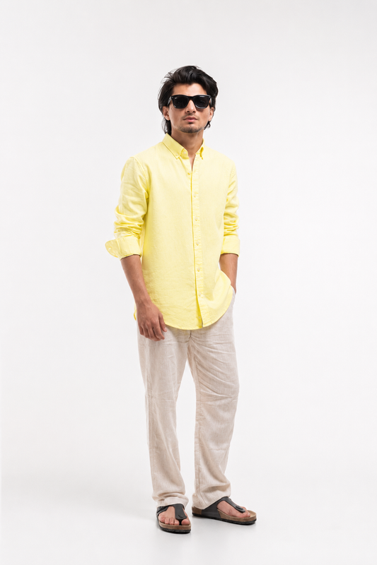 Premium yellow Cotton linen shirt