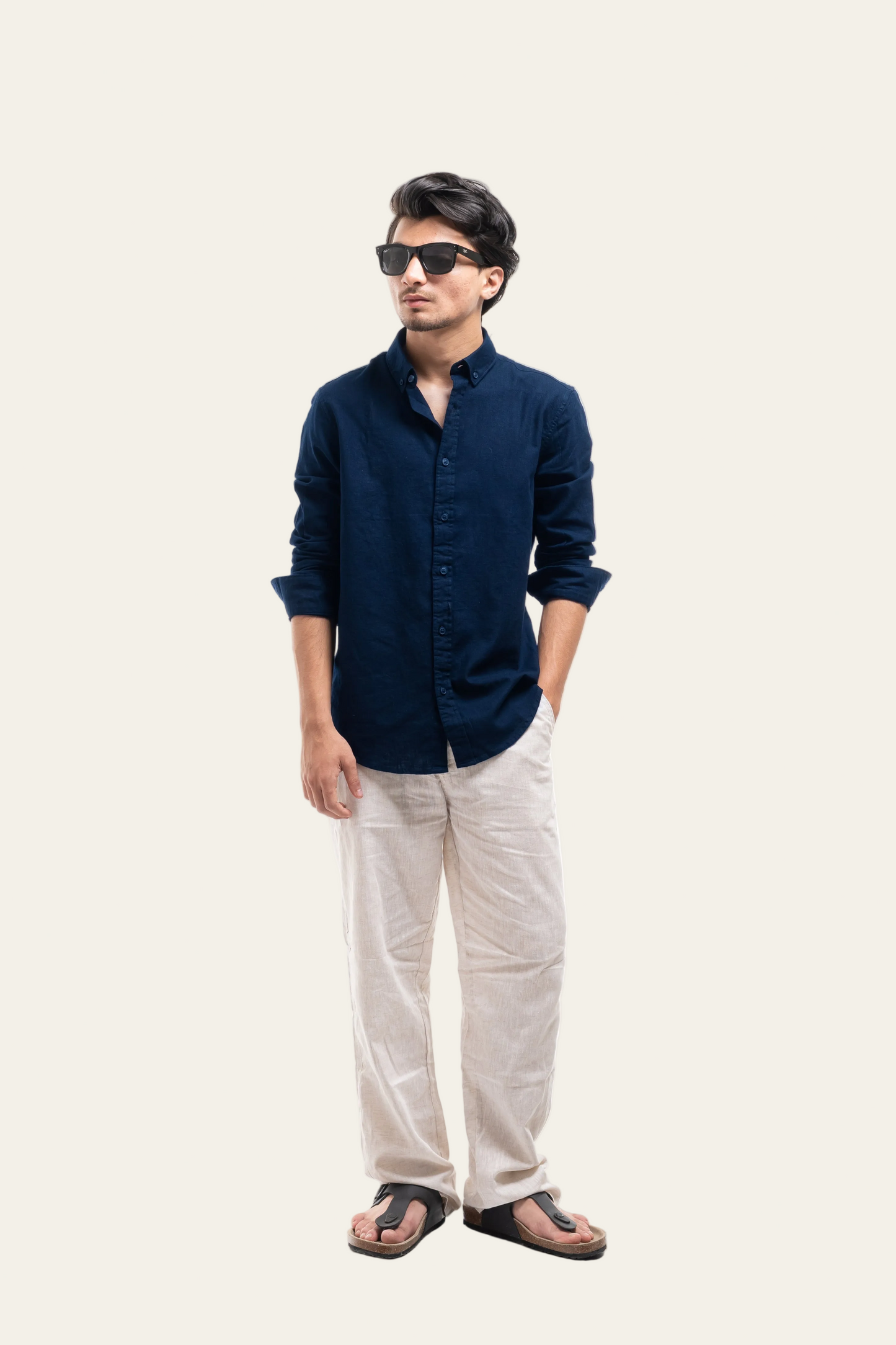 Premium Navy Blue Cotton Linen Shirt