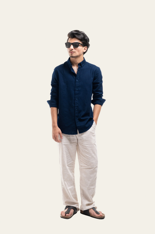 Premium Navy Blue Cotton Linen Shirt