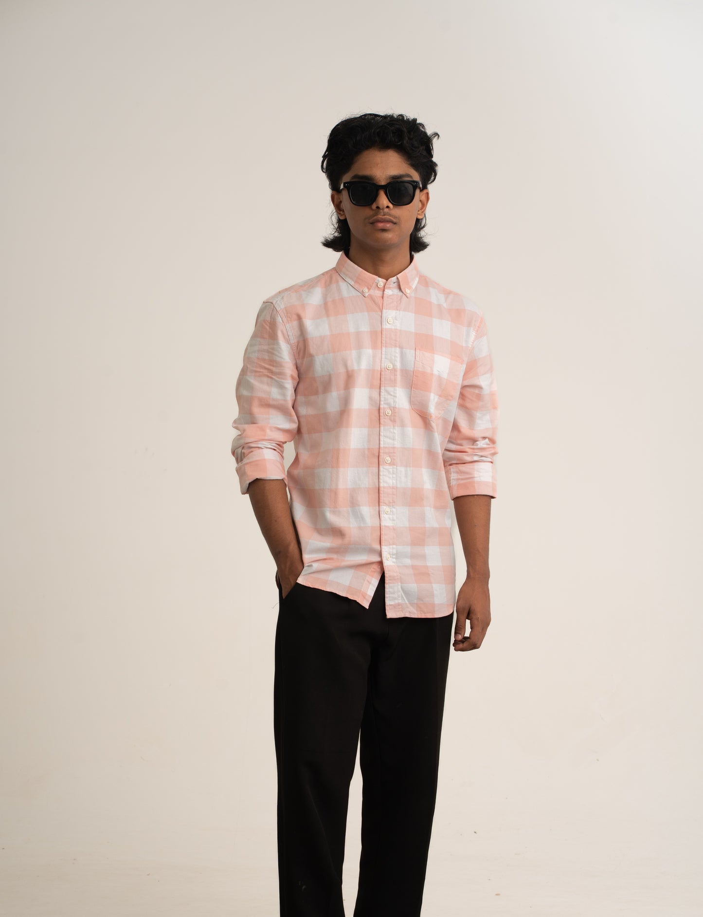 Peach & White Oxford Casual – Luxe Checked Regular Fit