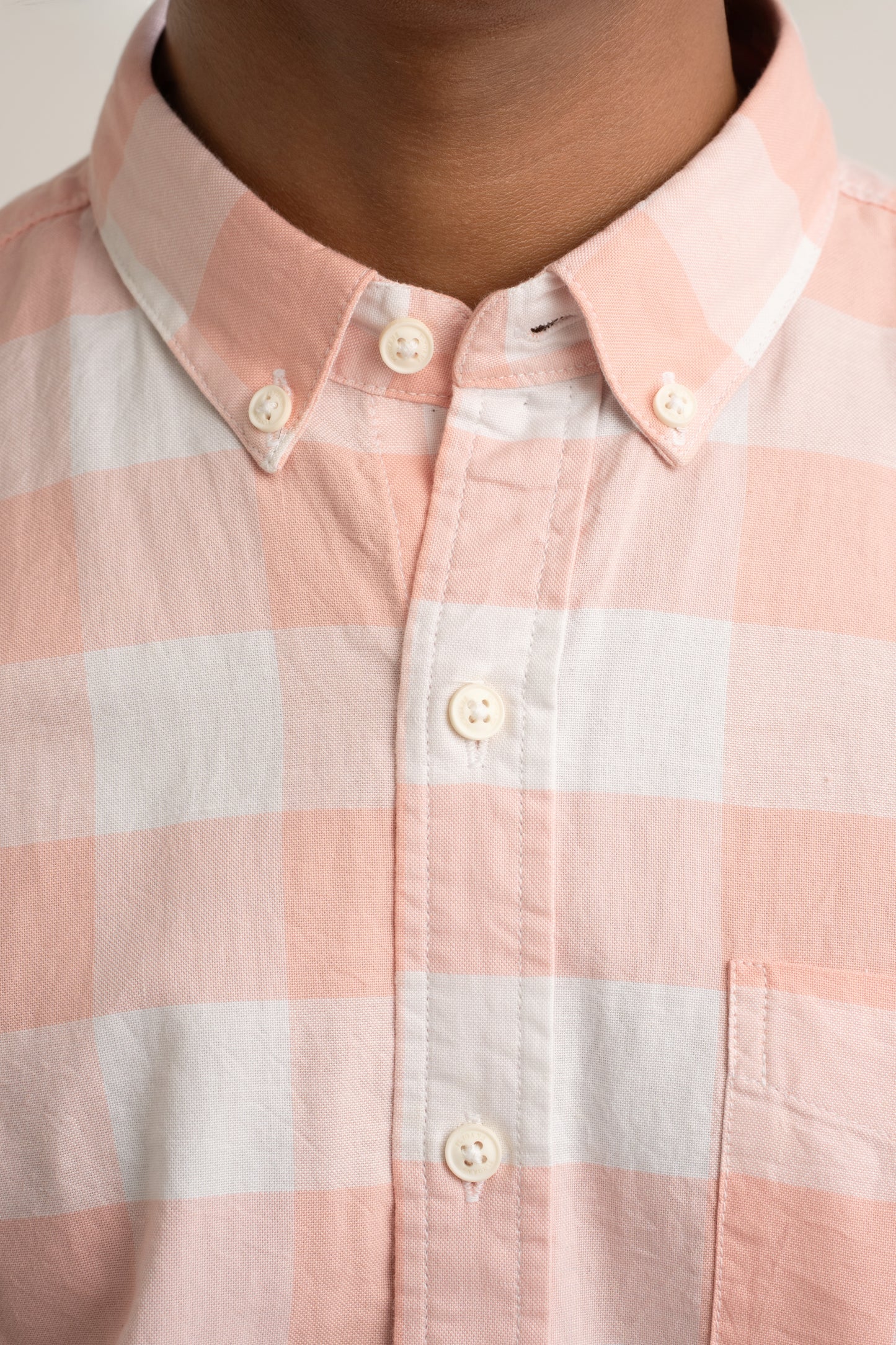 Peach & White Oxford Casual – Luxe Checked Regular Fit