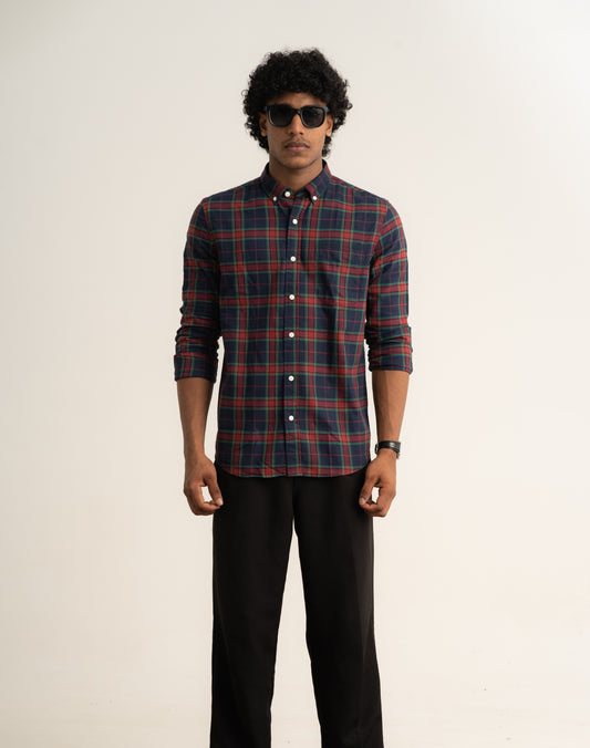 Bold Checks – Navy Blue & Red Oxford Casual Shirt