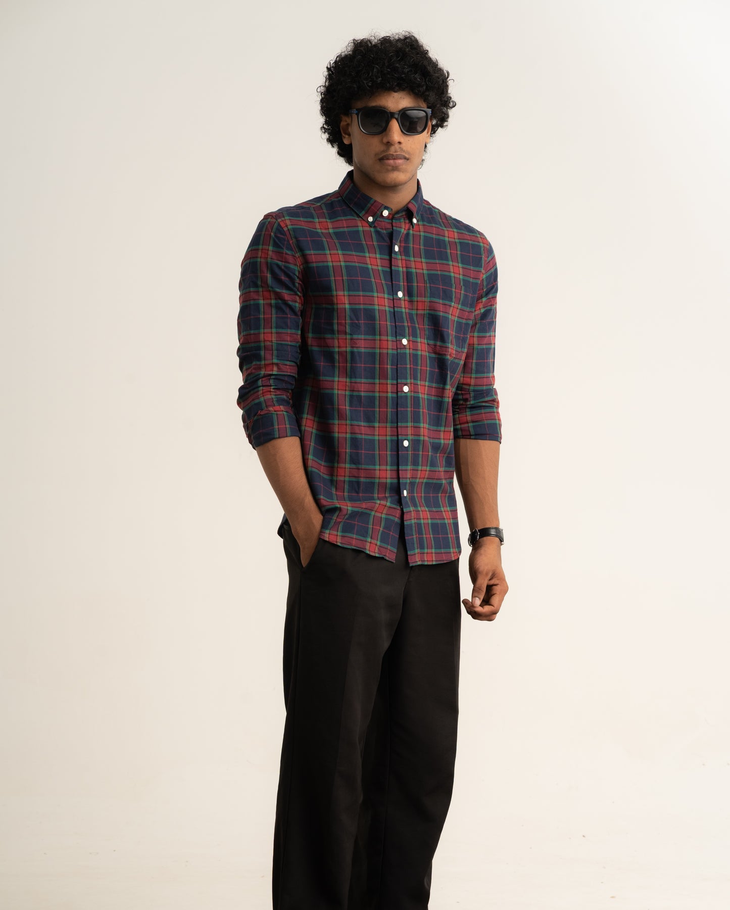 Bold Checks – Navy Blue & Red Oxford Casual Shirt