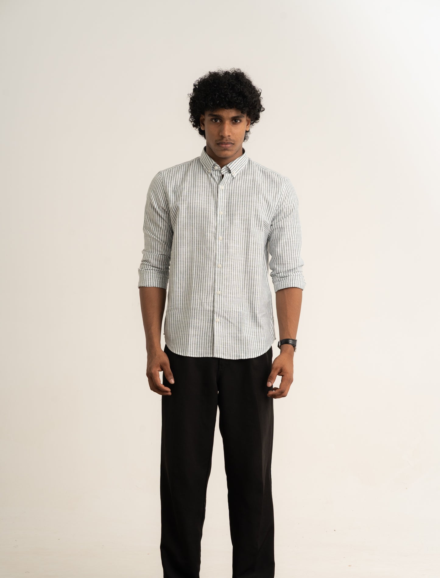 Sophisticated Stripes – Light Grey & White Oxford Regular Fit Casual Shirt