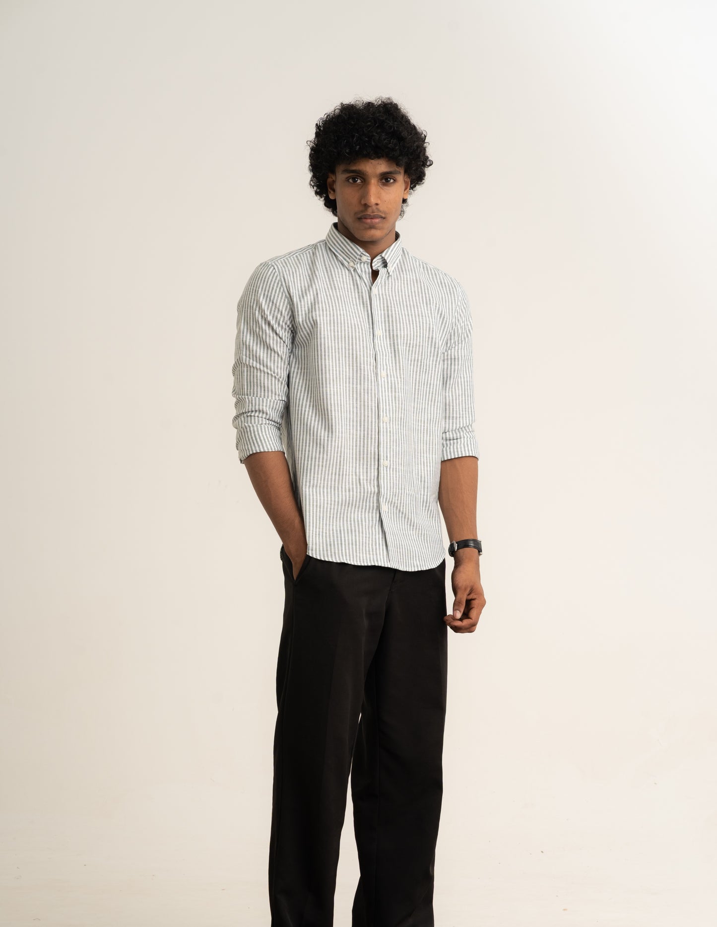 Sophisticated Stripes – Light Grey & White Oxford Regular Fit Casual Shirt