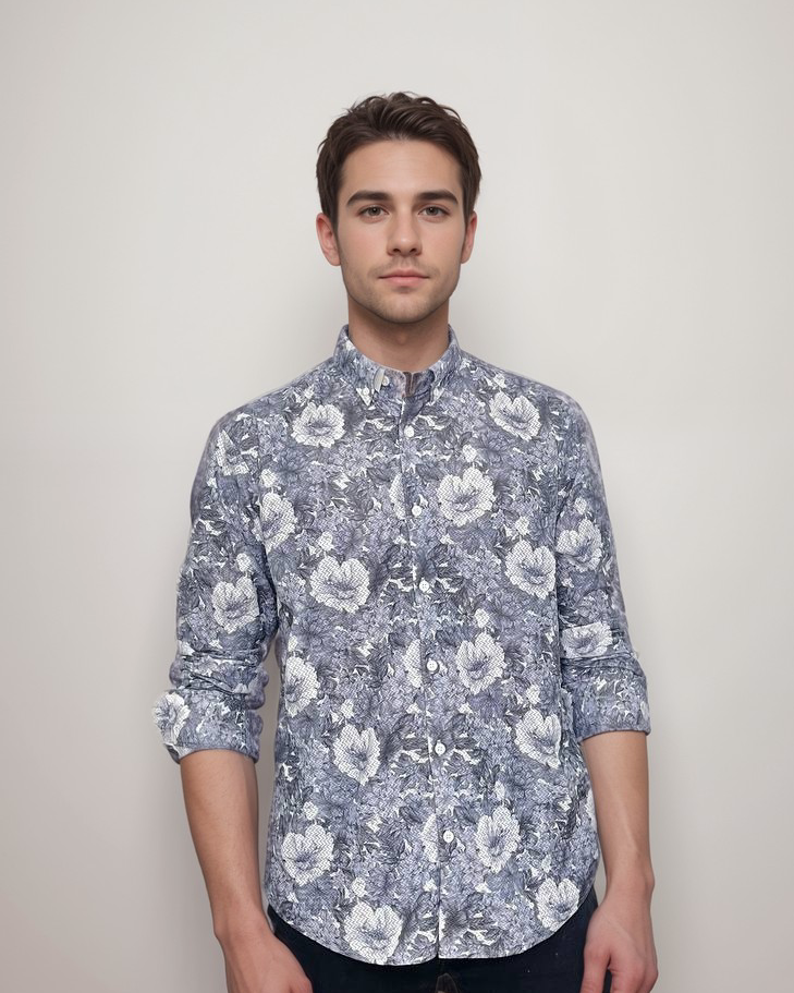 Floral Luxe – Blue Digital Print Casual Shirt