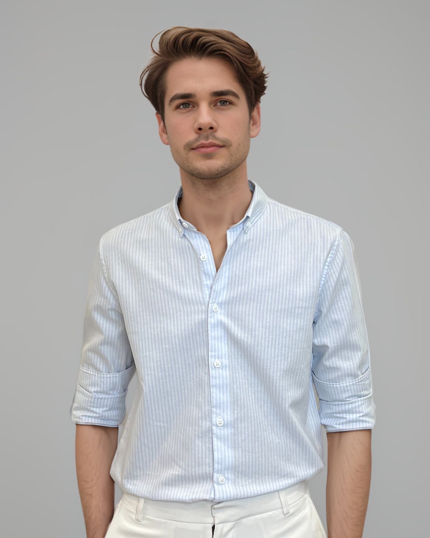 Azure Stripes – Sky Blue & White Oxford Regular Fit Casual Shirt