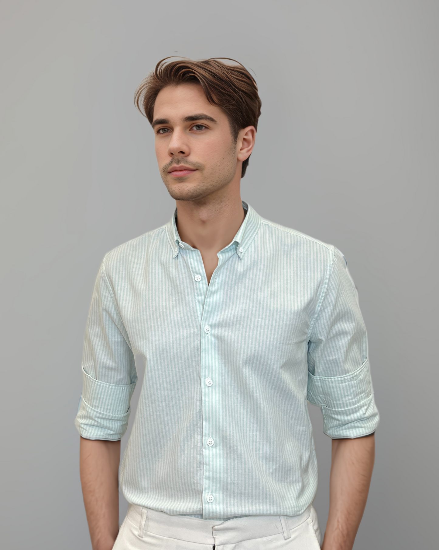 Minty Stripes – Light Green & White Oxford Regular Fit Shirt