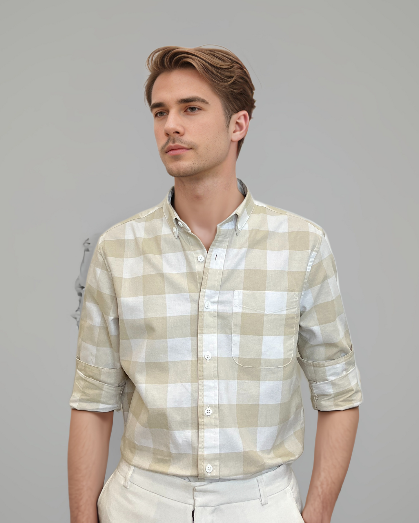 White & Cream Checked Oxford – Timeless Regular Fit Casual