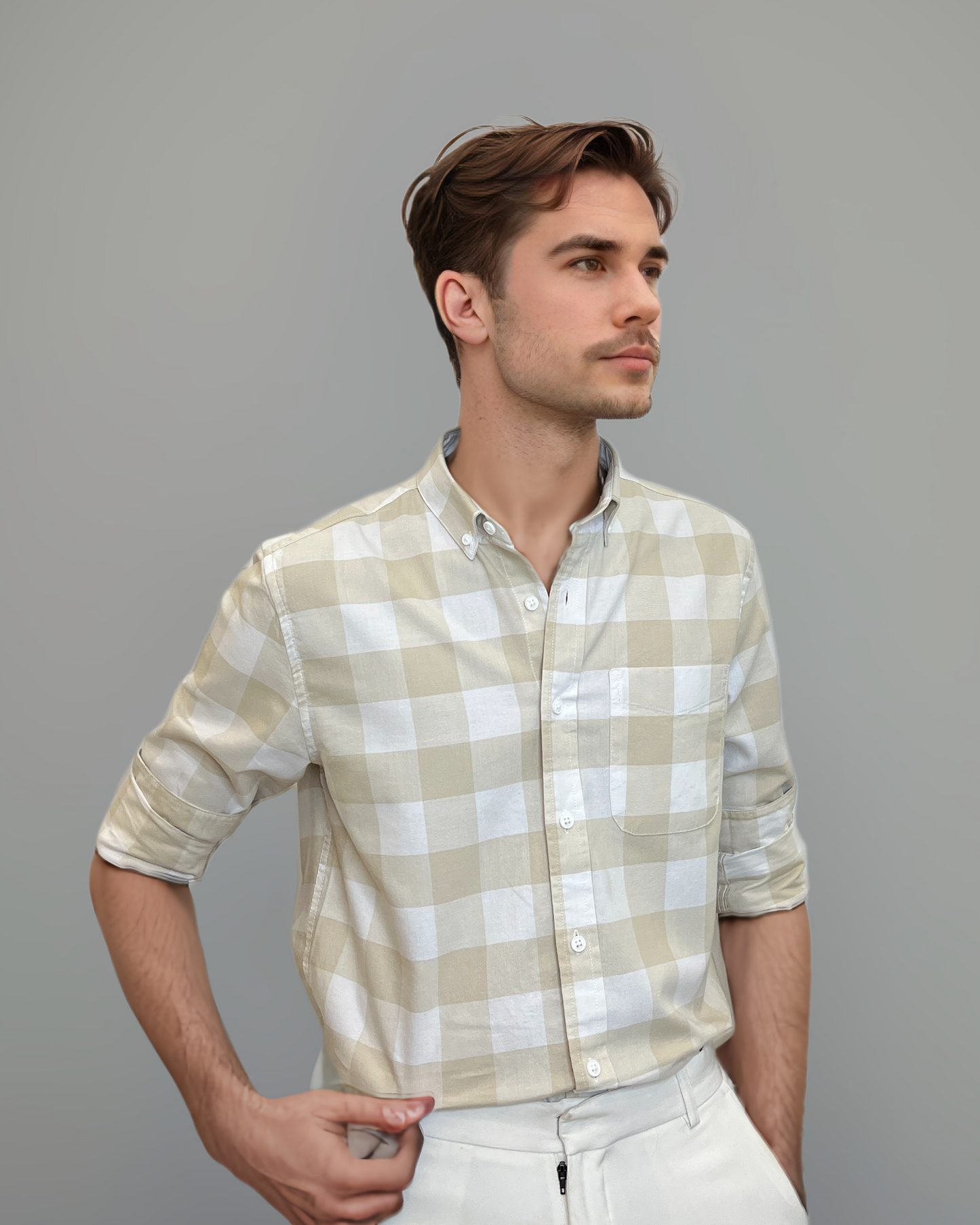 White & Cream Checked Oxford – Timeless Regular Fit Casual