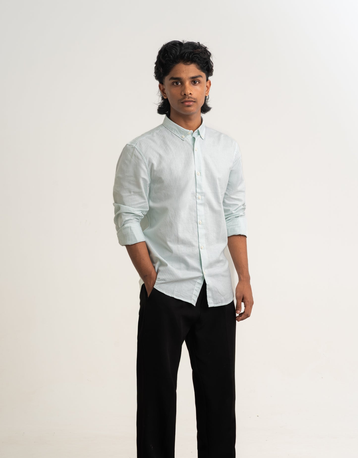 Minty Stripes – Light Green & White Oxford Regular Fit Shirt