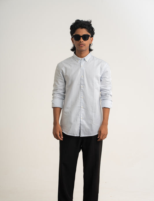 Azure Stripes – Sky Blue & White Oxford Regular Fit Casual Shirt