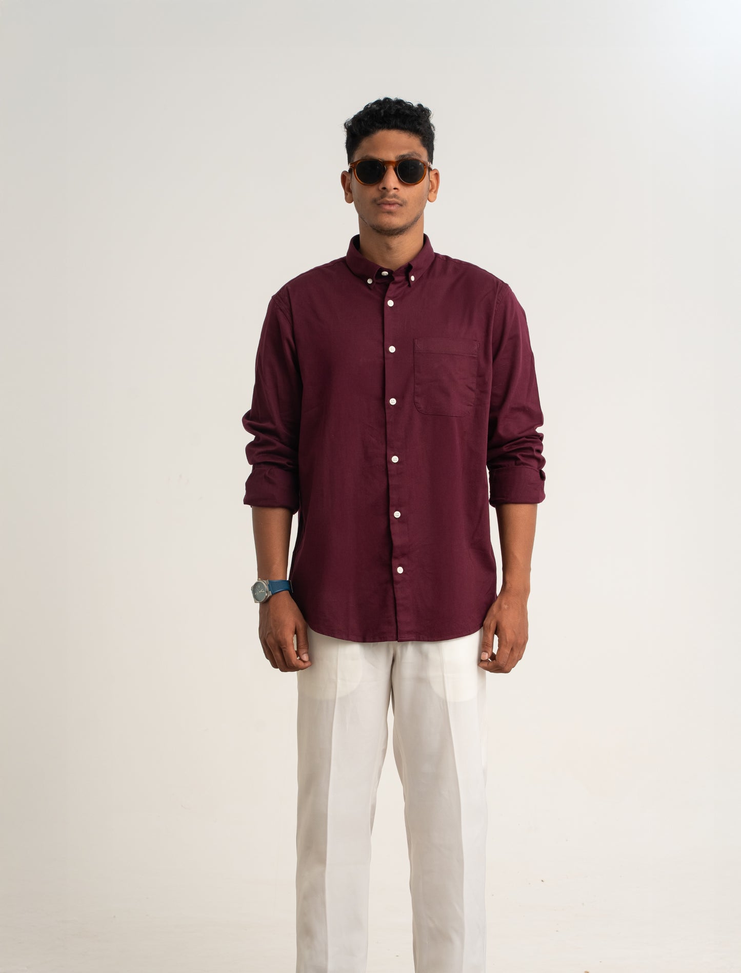 Men’s Premium Burgundy Cotton Lycra Shirt – Stretch Comfort & Breathable Everyday Essential