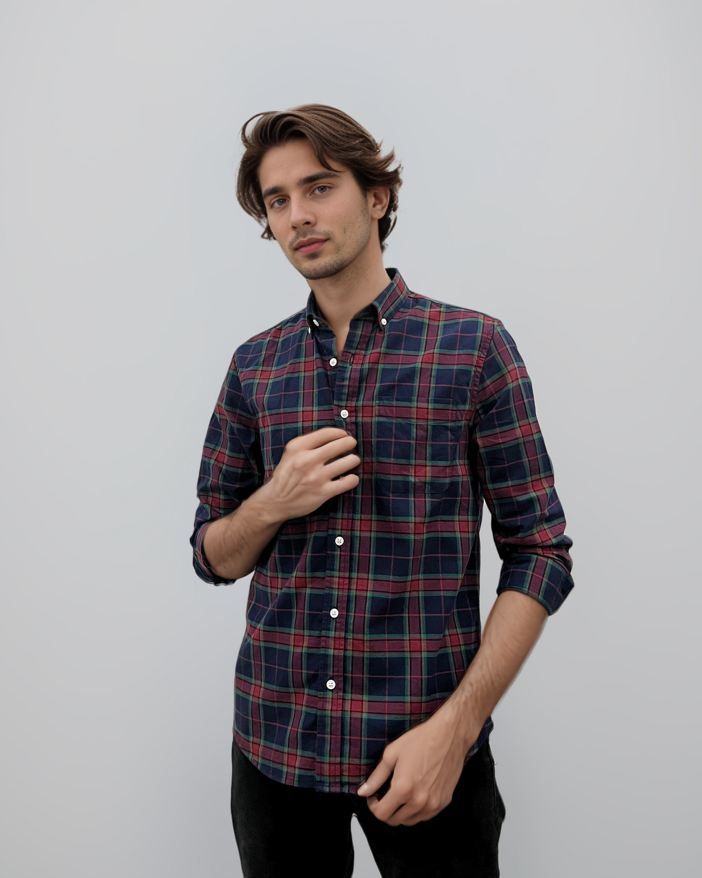 Bold Checks – Navy Blue & Red Oxford Casual Shirt