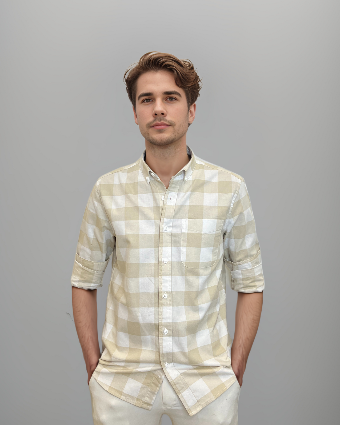 White & Cream Checked Oxford – Timeless Regular Fit Casual